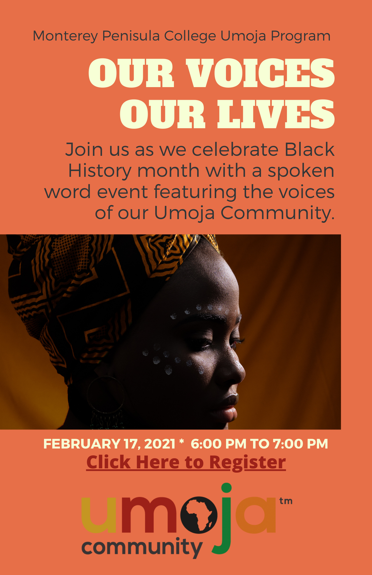 Flyer for Our Voices, Our Lives event