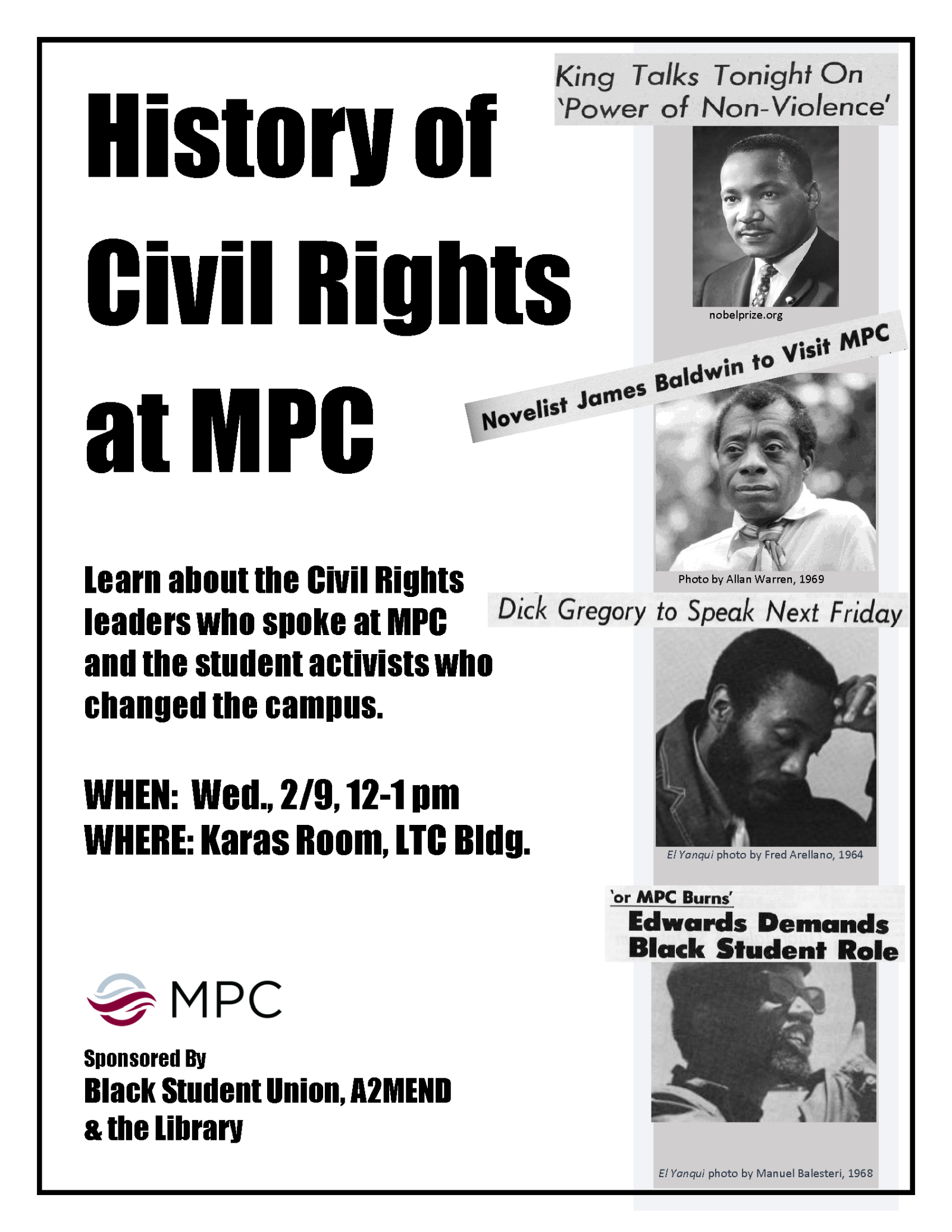 Flyer for the Spring 2022 Civil Rights at MPC Presentation by the MPC Library