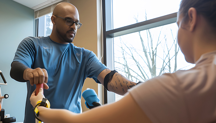 Physical Therapist works with client