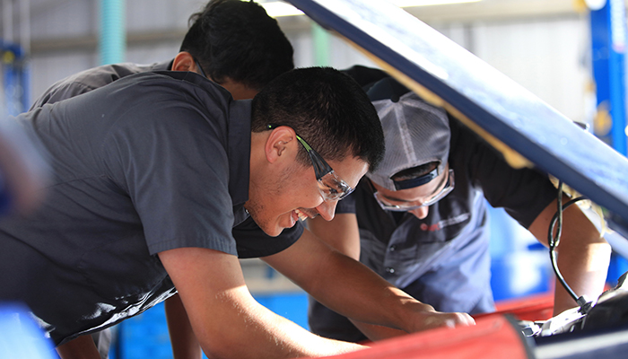 MPC Automotive Technology students work on car during skills lab