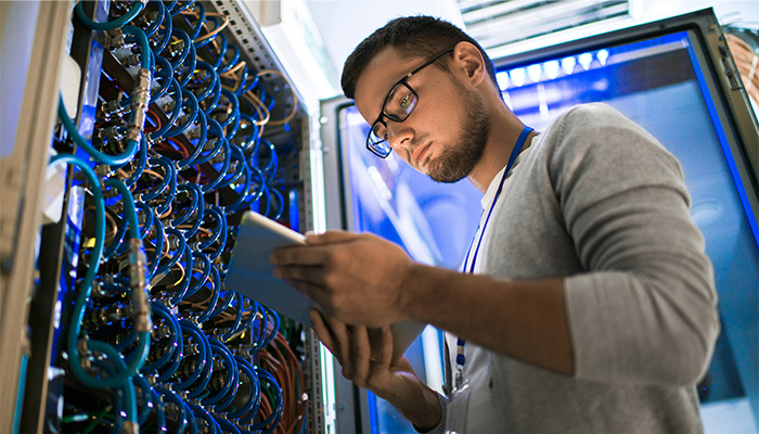 Student configures server in a server rack