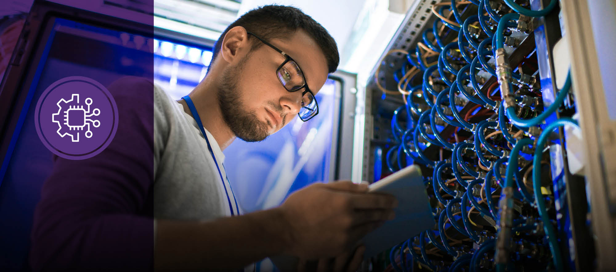 networking and security student working checking out things on a server