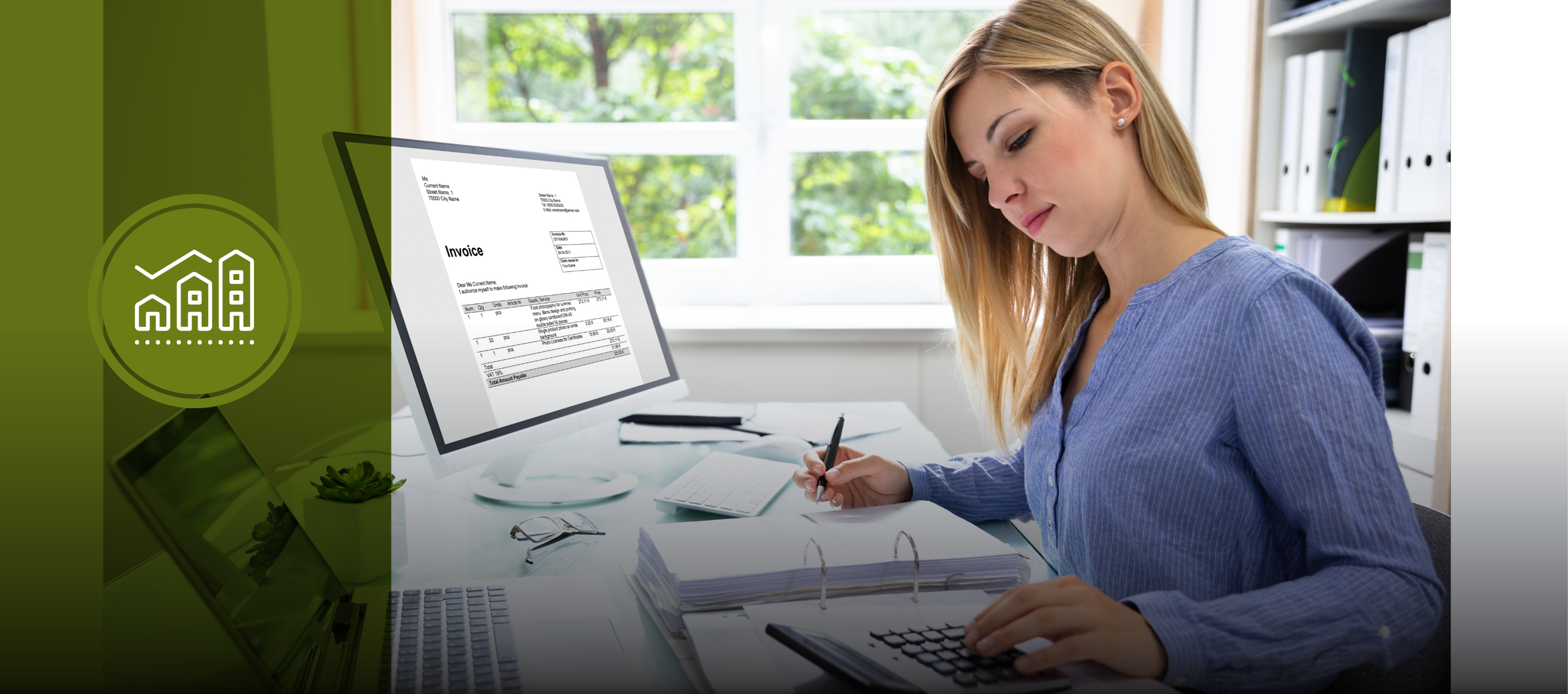 woman at desk working on financial documents