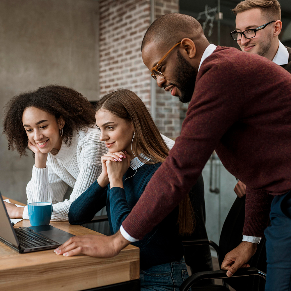 business professionals looking at information in a work environment