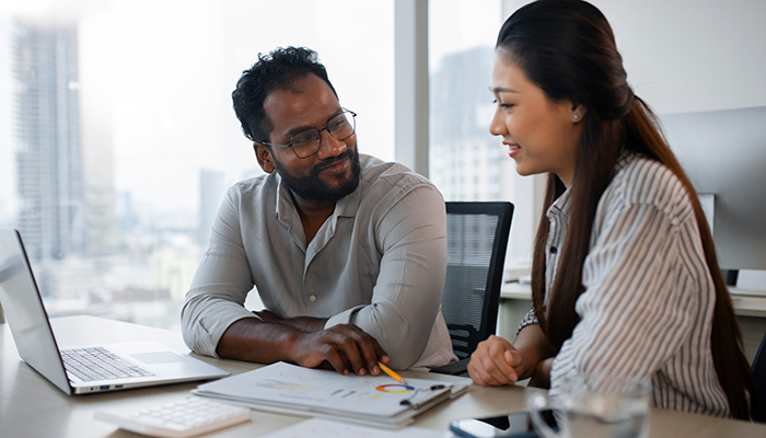 Accountant works with client