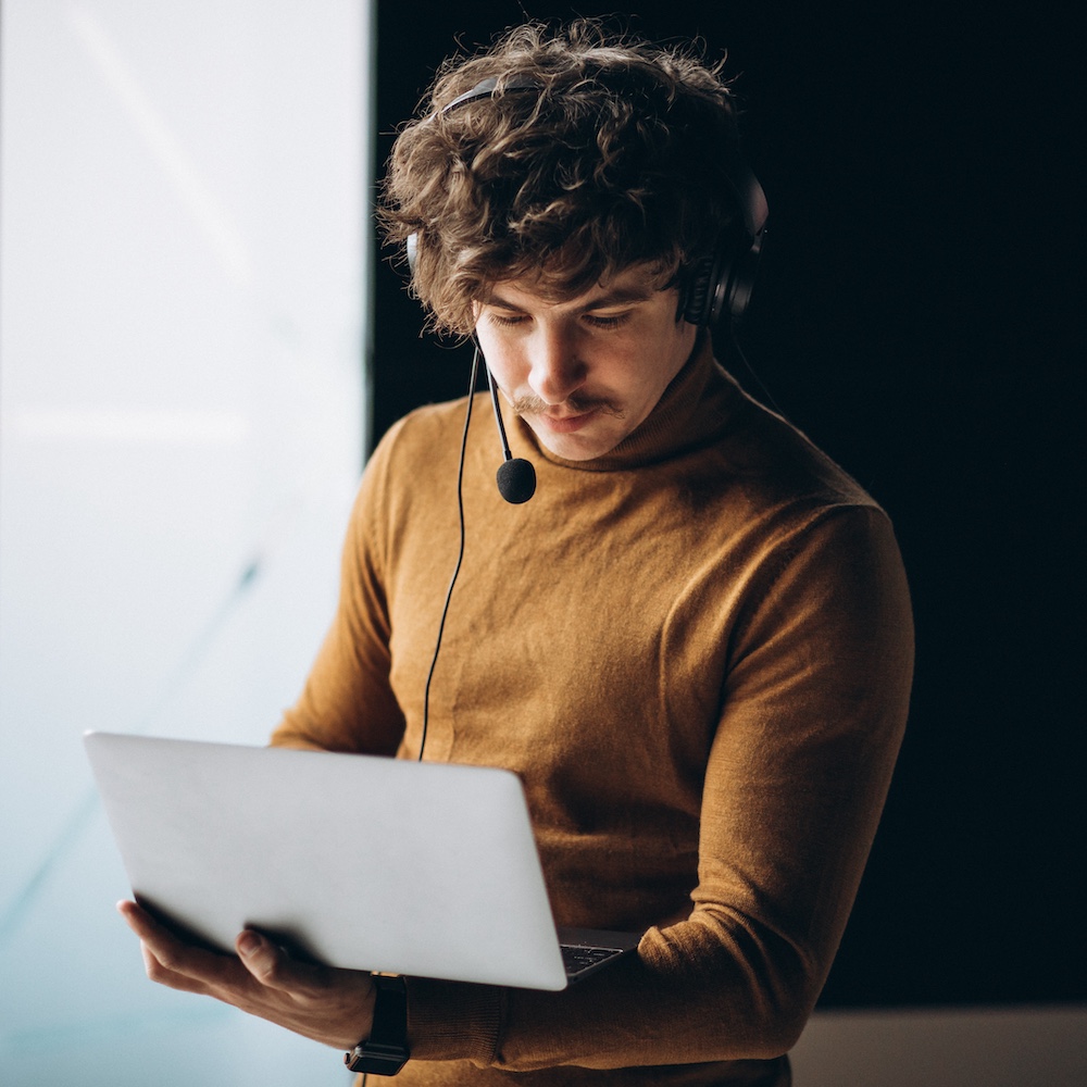 Translator Working on Laptop