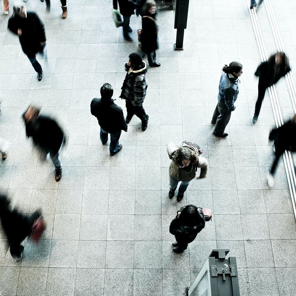 People in busy terminal