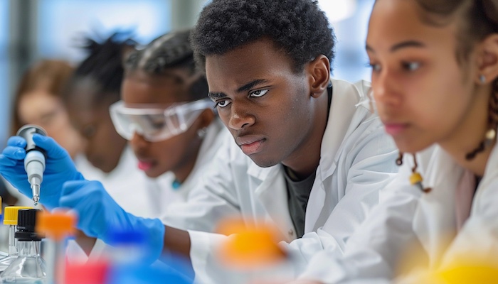 Chemistry Students Mixing Chemicals in Class