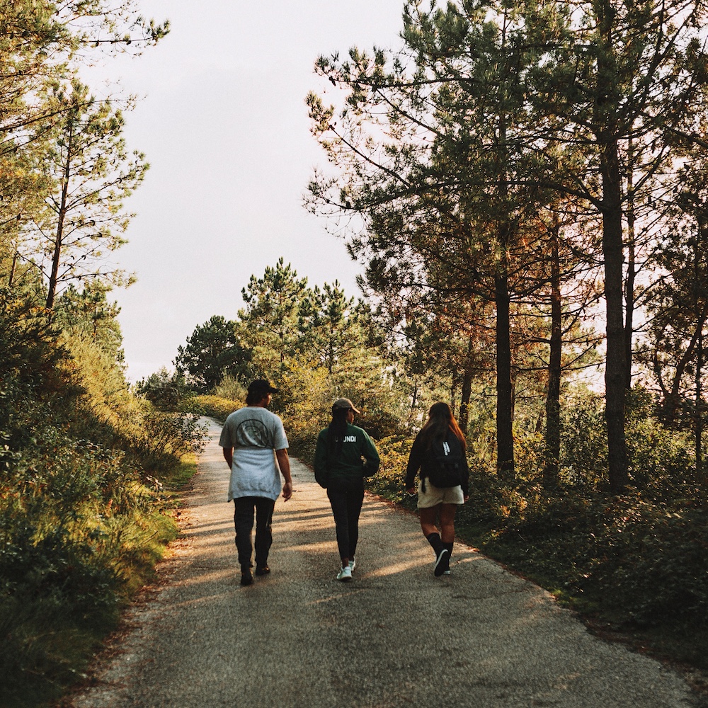 Three People Walking Out in Nature