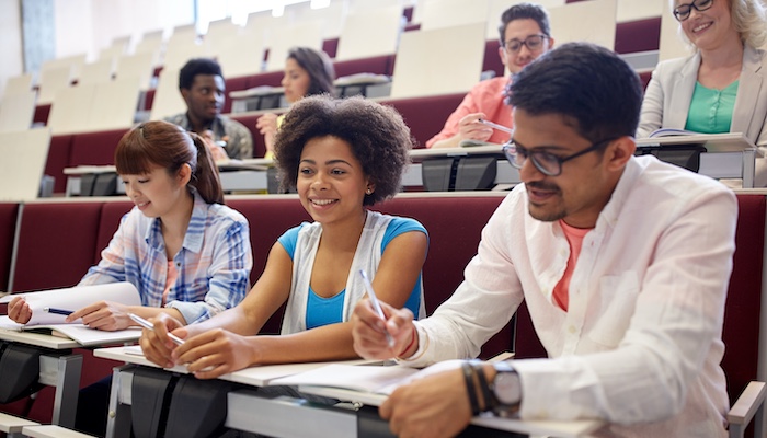 Students Studying in College Classroom