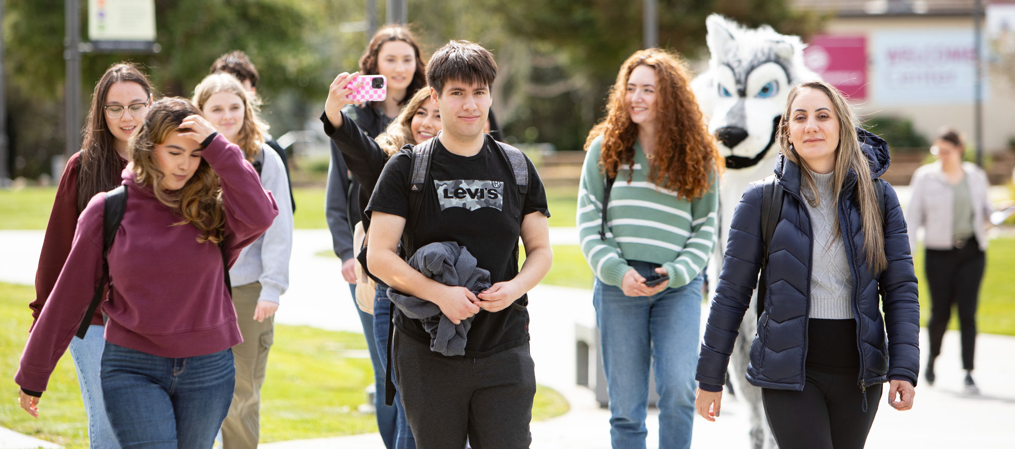 Students exploring campus