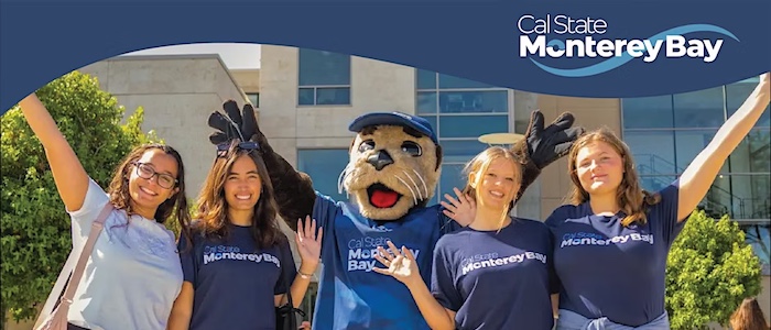 CSUMB Students Posing with Monte Rey the Otter