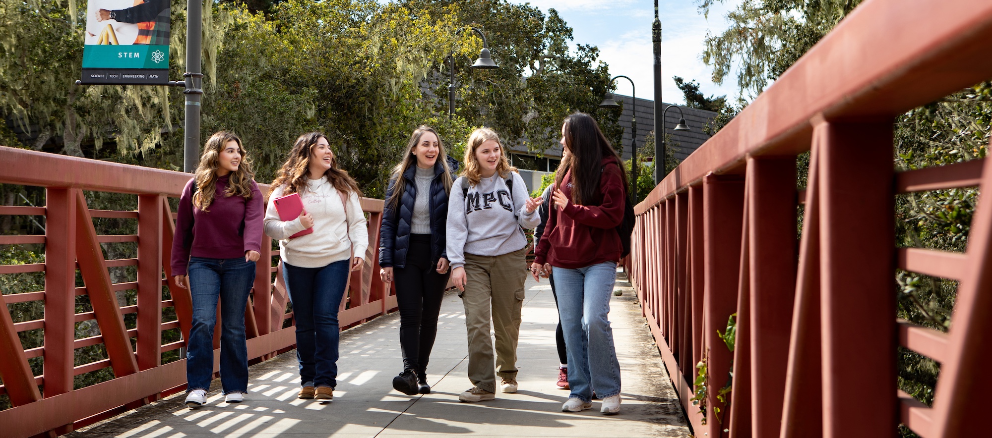 Students Walking Across Bridge on MPC Monterey Campus