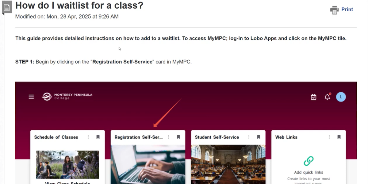 Waitlisting Classes on MyMPC