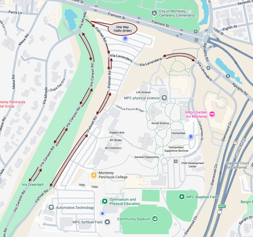 Campus Map with Temporary Traffic Changes Outlines